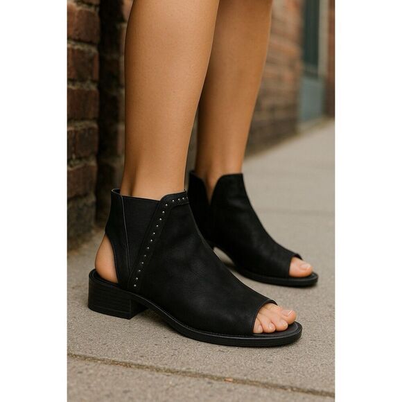 Sole Society Womens Birty Ankle Black Leather Open Toe Boots Sandals shoes 7 M - Picture 1 of 7
